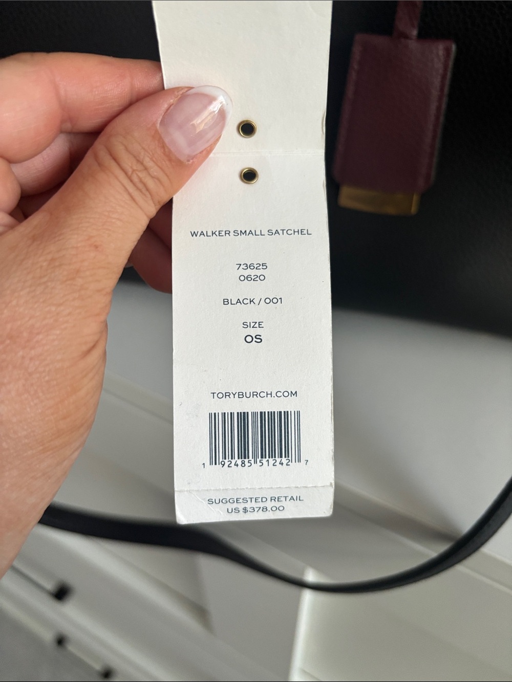 Tory Burch Black Satchel with Burgundy Tag and Gold Hardware - Picture 11 of 11